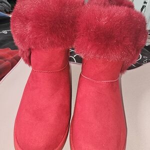 Juicy Couture Red Faux Fur Winter Ankle Boots
